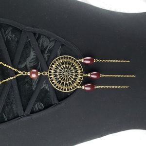 Very Pretty Bronze Color Red Bead and Medallion Chain Necklace Length 11.5 Lengt